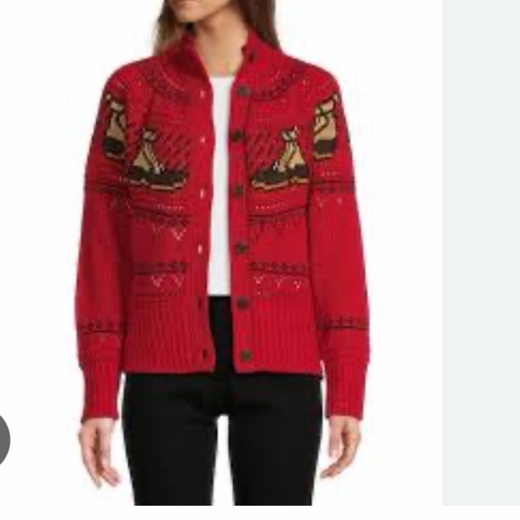 L.L. Bean Sweaters - L.L. Bean Red Nordic Ski Pattern Button-Up Cardigan